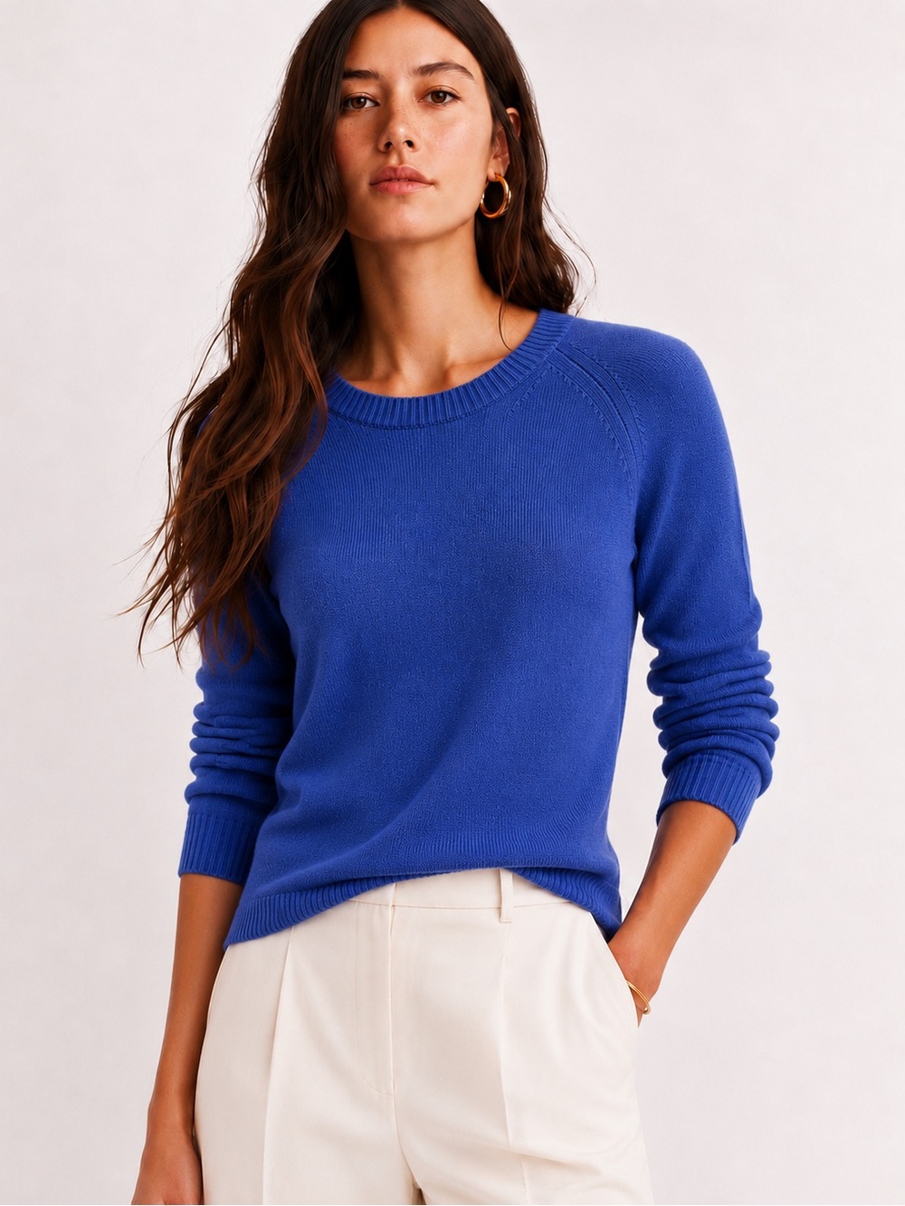 French Connection Cobalt Blue Fine Knit Crewneck Sweater Medium | Raglan Sleeve